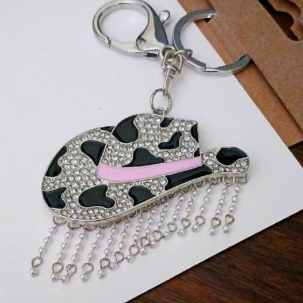 Silver and Black Rhinestone Cowboy Hat Key Holder/Purse Charm NWT